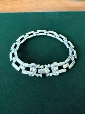 Vintage Goldette Silver Tone Tank Tread Rectangle Link Bracelet 7.5” RARE 70’s